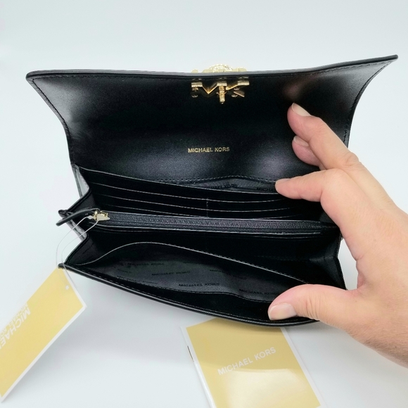 NWT Michael Kors Black Large Travel Carryall Leather Wallet Billfold Coin - Picture 10 of 13